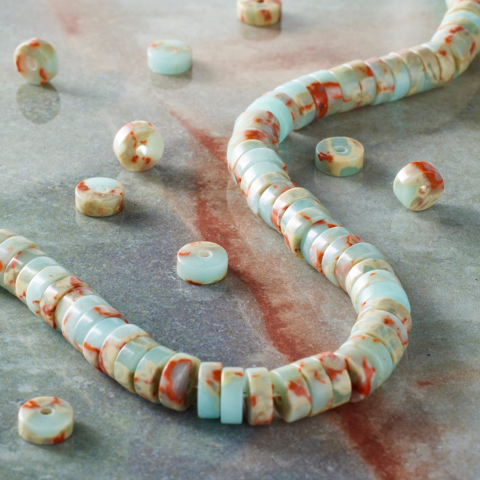 12 Pack: Blue & Brown Serpentinite Jasper Heishi Beads by Bead Landing